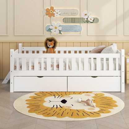 Platform Bed With Guardrail And 2 Drawers