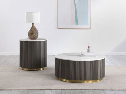 Jason Round White Marble Top Coffee Table Charcoal