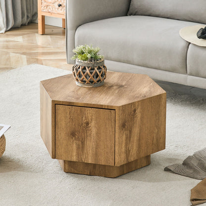 Hexagonal Coffee Table With Drawers - Wood