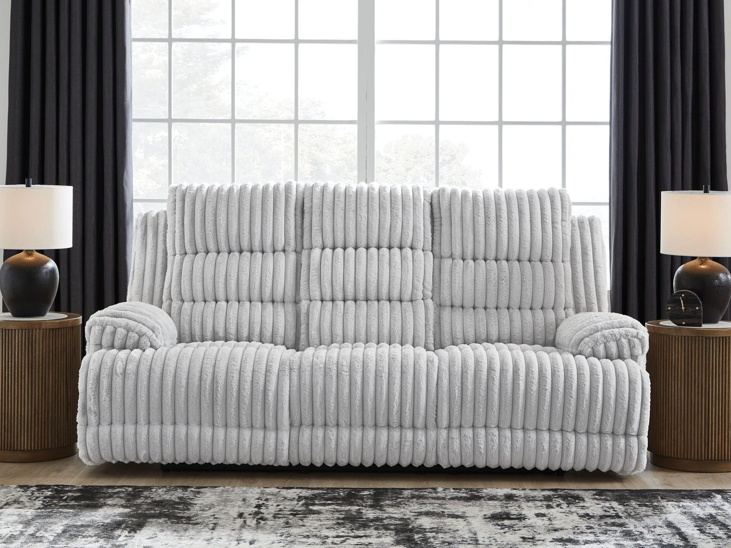 Rhines Falls - Reclining Power Sofa With Drop Down Table - Alloy