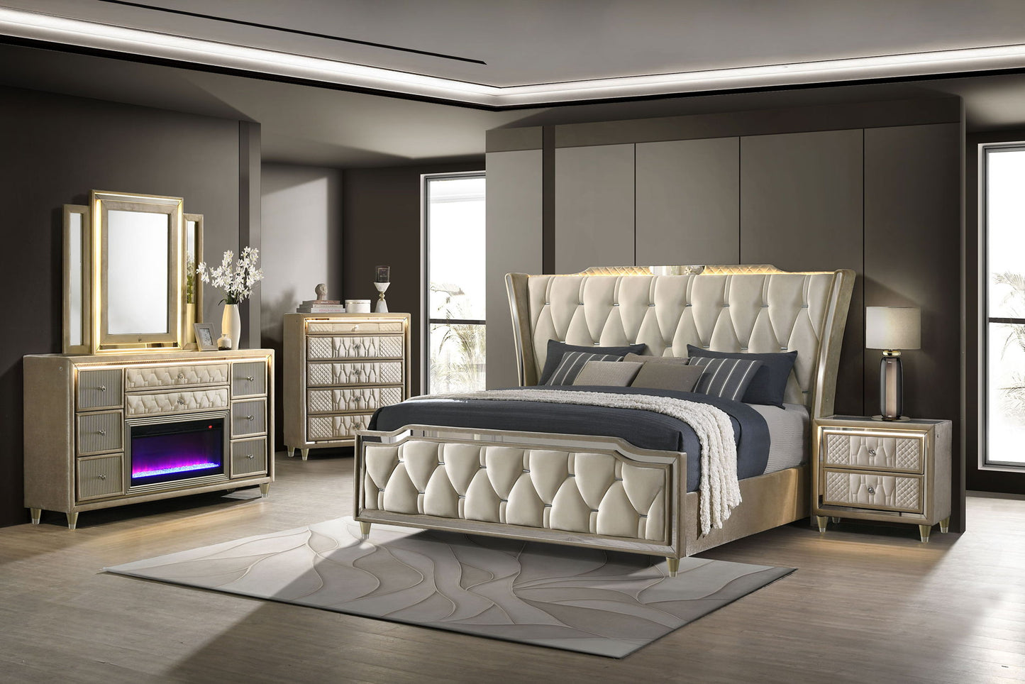 Lorient 5-piece Eastern King Bedroom Set Ivory and Camel