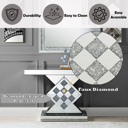 Noralie - 47" X 14" Console Table - Mirrored & Faux Diamonds