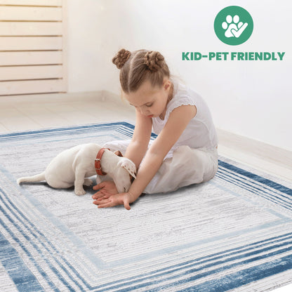 Marfi - 6' X 9' Bordered Area Rug - Blue / Ivory