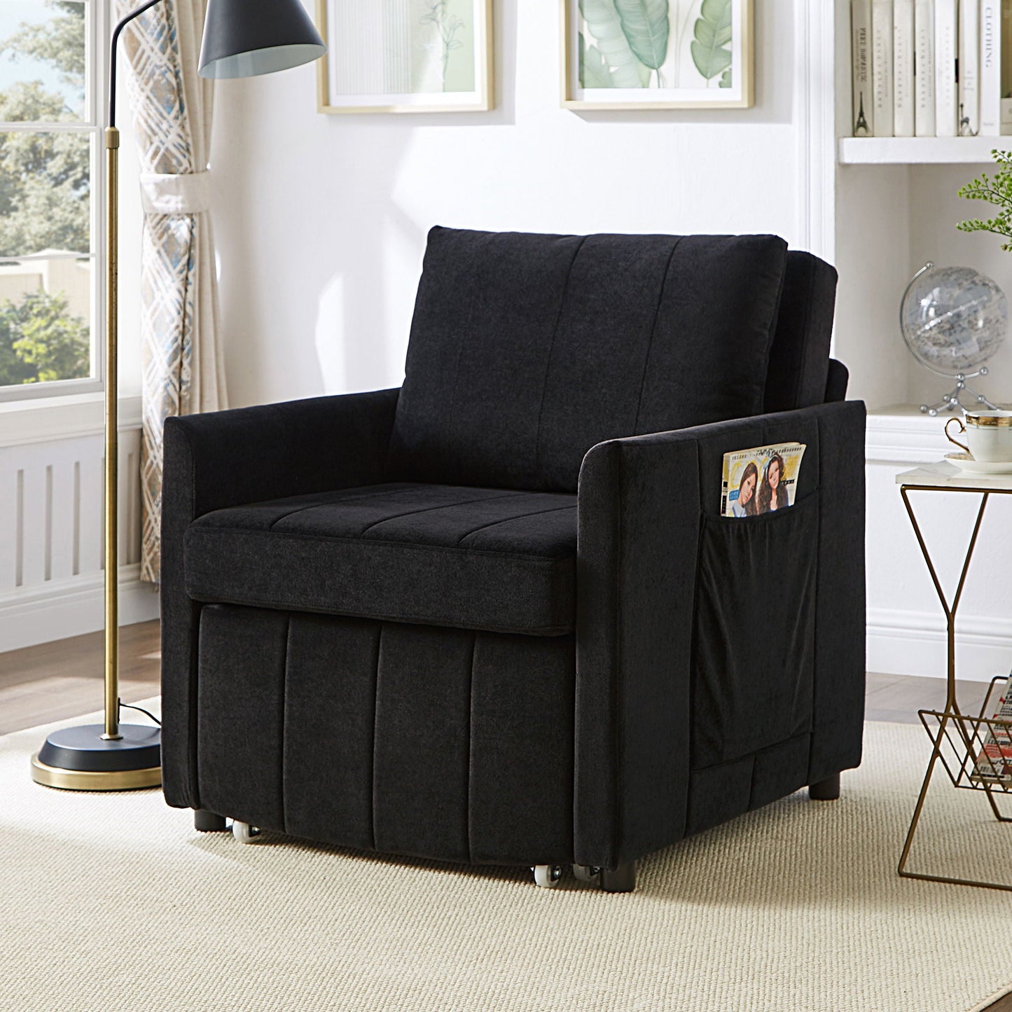Upholstered Convertible Sleeper Sofa With 5 Position Backrest, Side Pockets, Storage