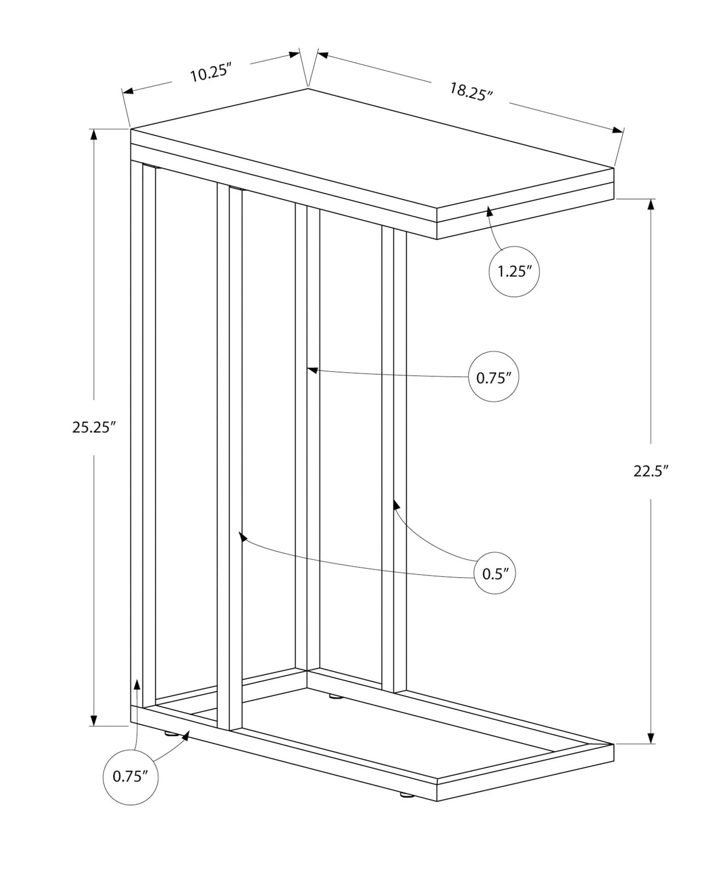 Accent Table, C - Shaped, Tempered Glass, Stylish Design Contemporary & Modern