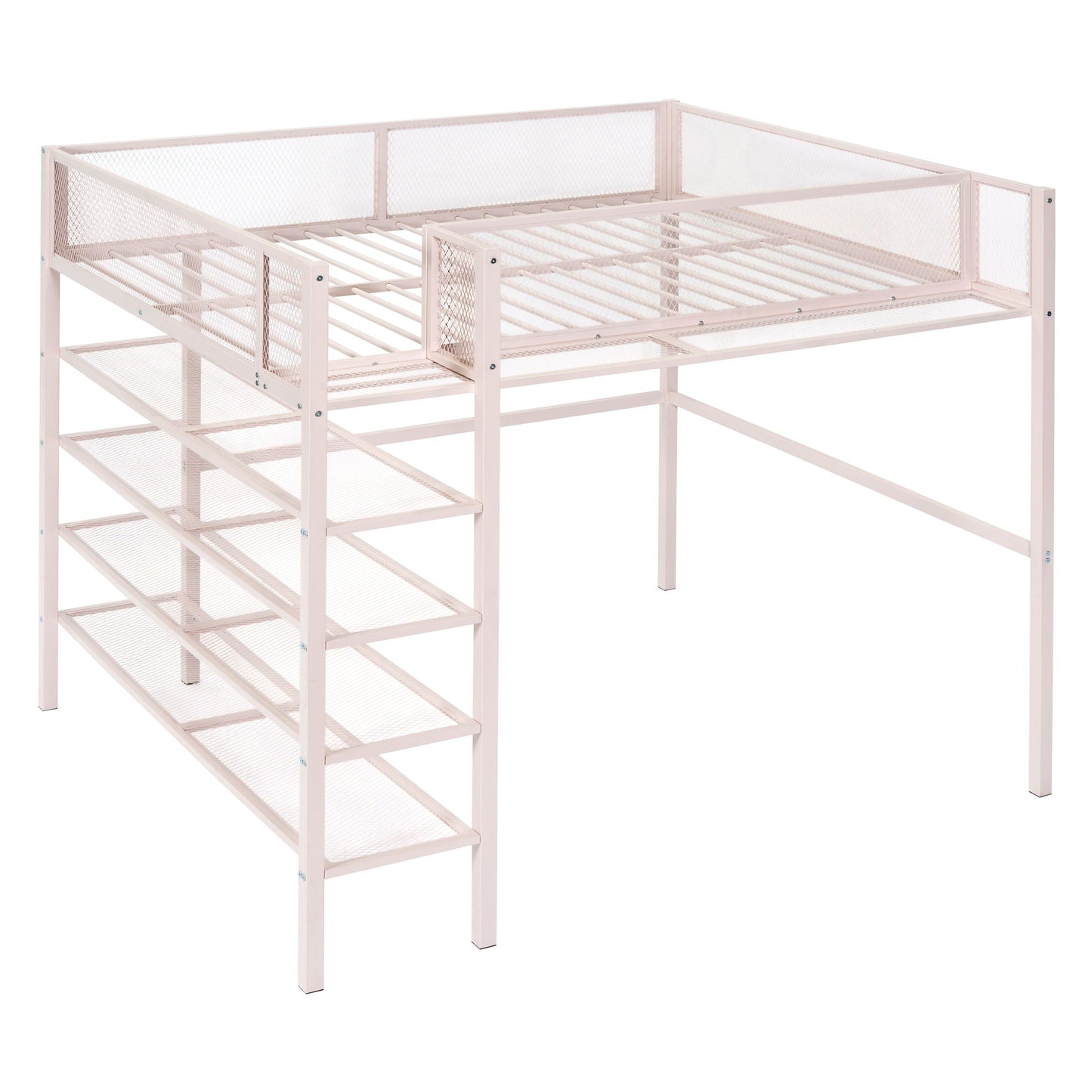 Loft Bed With 4 Tier Shelves And Storage
