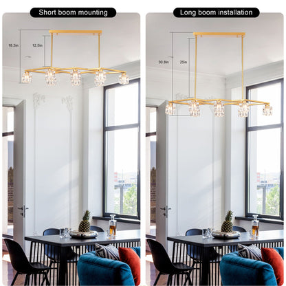 Crystal Chandelier For Dining Room, 8 Light Kitchen Chandelier Light Fixture Modern Metal Industrial Chandeliers For Farmhouse Entryway Living Room (8*G9 Bulbs Included) - Matte Gold