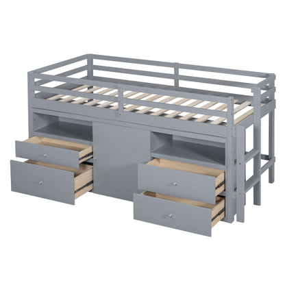 Loft Bed With 4 Drawers, Underneath Cabinet And Shelves