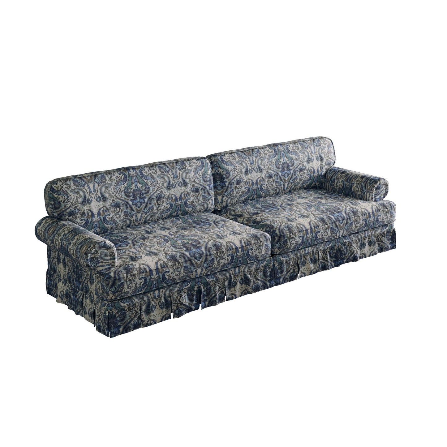 Luxuriously Comfortable Cloud Couch With Elegant Rolled Arms & Pleated Skirt Design
