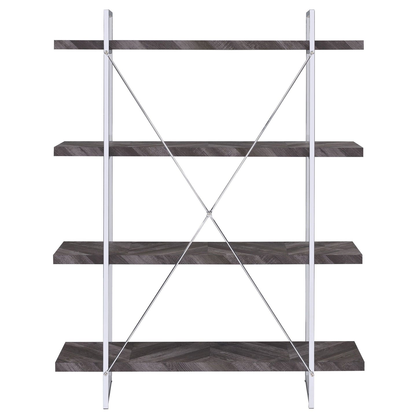 Grimma 63-inch 4-shelf Bookshelf Rustic Grey and Chrome