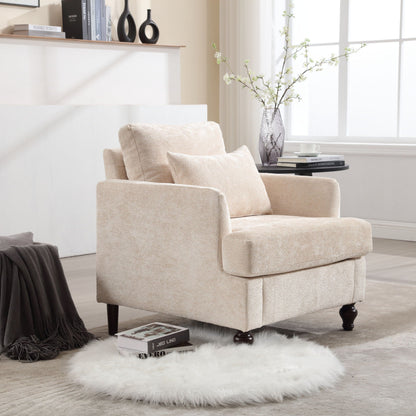 Modern Mid Century Wood Frame Armchair With Tufted Design