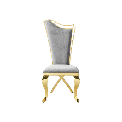 Gorgeous Streamlined High Back Fabric Stainless Steel Dining Chair (Set of 2) - Gold / Gray
