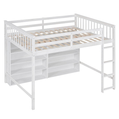 Loft Bed With 8 Open Storage Shelves And Built In Ladder