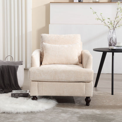Modern Mid Century Wood Frame Armchair With Tufted Design