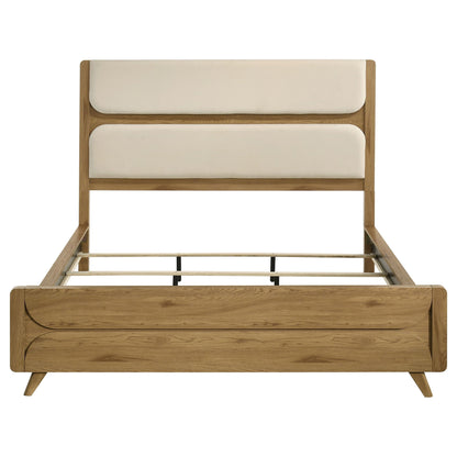 Bennett 62-inch California King Upholstered Panel Bed Cream and Light Oak