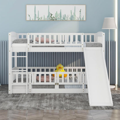 Low Bunk Bed With Slide, Fence And Ladder