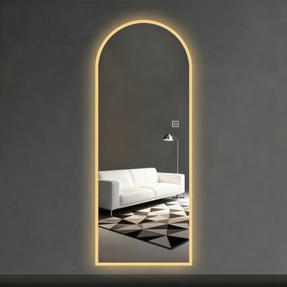 LED Full Length Wall Mirror With Symmetrical Arch Design, Dimmable 3 Color Temperature Lighting - Silver
