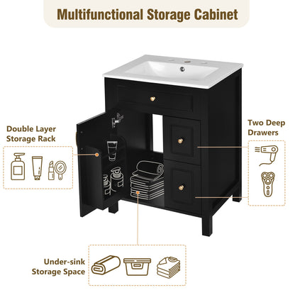 Elegant Bathroom Vanity With Ceramic Sink, Soft Close Doors And Drawers, Double Storage Racks