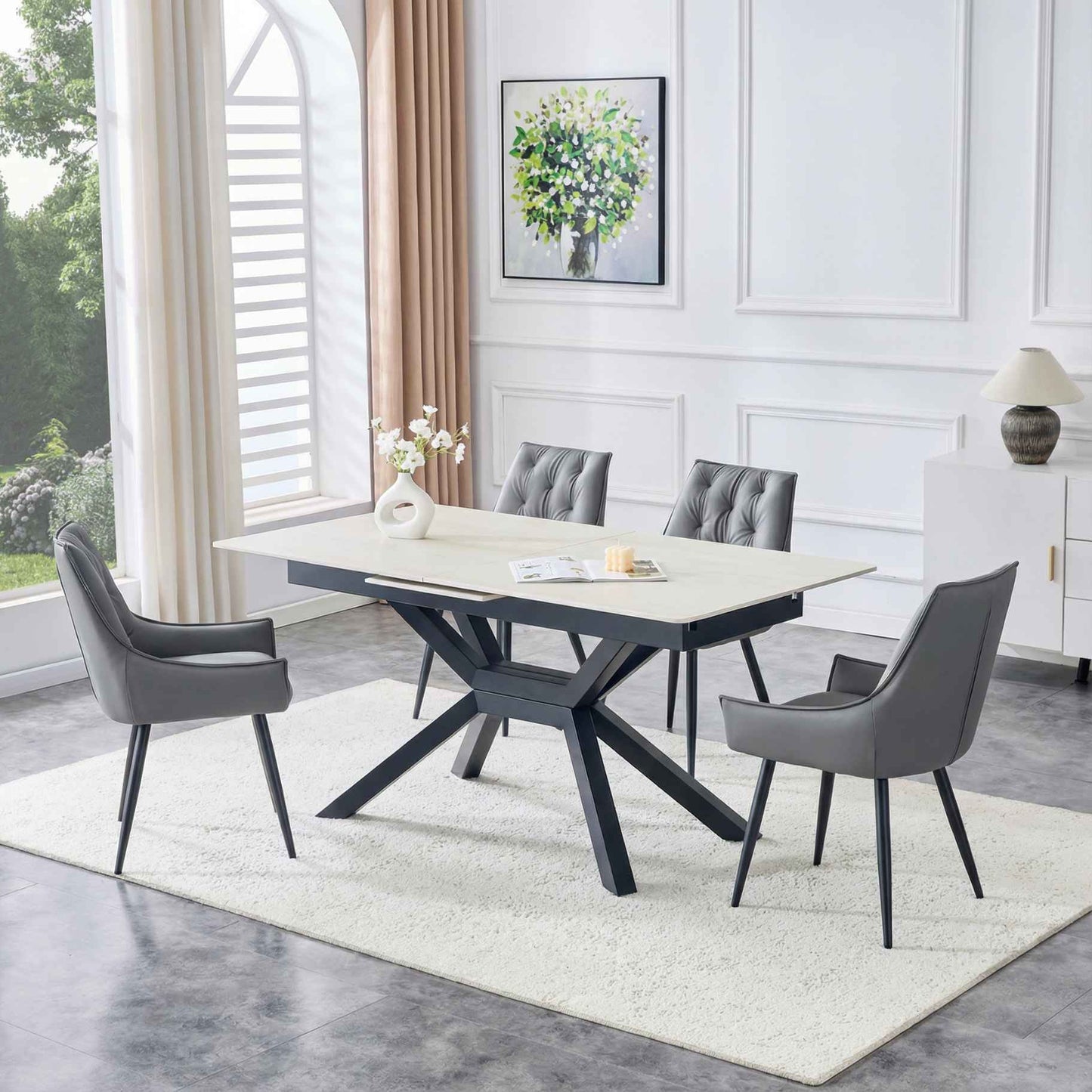 Dining Kitchen Chairs, Flat Back (Set of 2) - Dark Gray