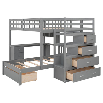 Bunk Bed With Desk, Drawers And Shelves