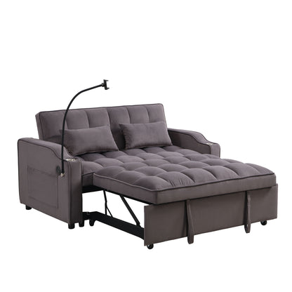 Modern Loveseat Futon Sofa With Pullout Bed, Adjustable Reclining Backrest, Toss Pillows
