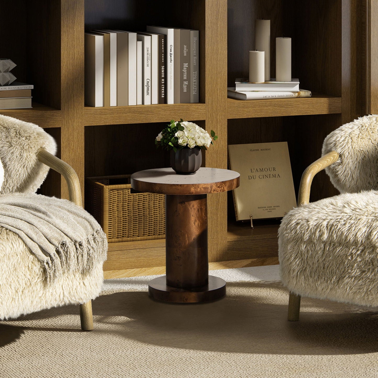 Bolin - Round Pillar Burl Accent Side Table - Walnut Brown
