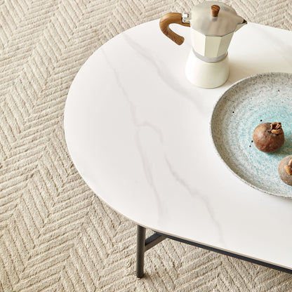 Contemporary Coffee Table Sintered Stone Surface With Ceramic Finish Double Layer Design Base Matte Shelf Modern Living Room Center Table - White / Gray