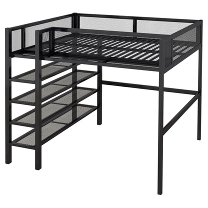 Loft Bed With 4 Tier Shelves And Storage