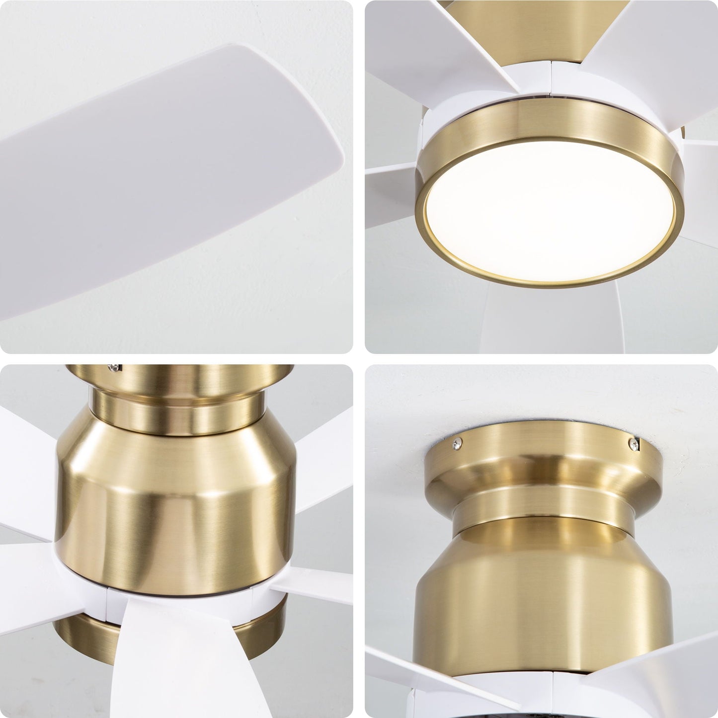 Flush Mount Ceiling Fan With LED Light 22W And Remote Control Blades / Body, DC Motor