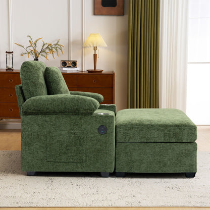 Modern Oversized Chair With Ottoman, Cupholders And USB Charging Ports