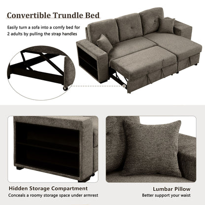 Reversible Sleeper Sectional Sofa Bed With Side Shelf And 2 Stools, Pull-Out L-Shaped Sofa Bed, Corner Sofa-Bed With Storage Chaise Left / Right Hande For Living Room
