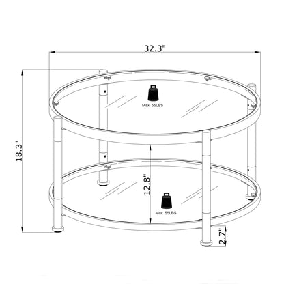 Contemporary Acrylic, Coffee Table, Round Tempered Glass Coffee Table - Chrome / Silver