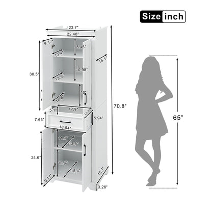 Freestanding Bathroom Vanity, Elegant Design With 4 Doors & 1 Drawer, Adjustable Shelves, Damping Hinges - White