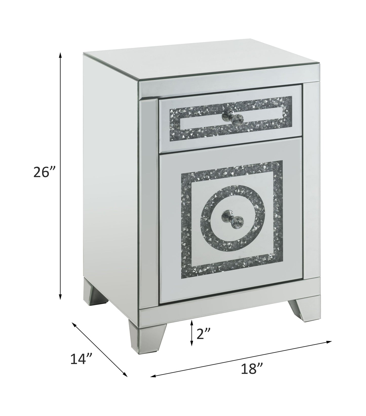 Noralie - 26"H Accent Table With Storage Drawers - Mirrored & Faux Diamonds