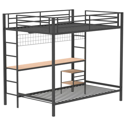 Bettoni Metal Full Over Twin Workstation Bunk Bed Matte Black