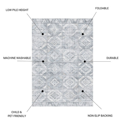 Toucan - 5' X 7' Washable Non - Slip Area Rug - Silver