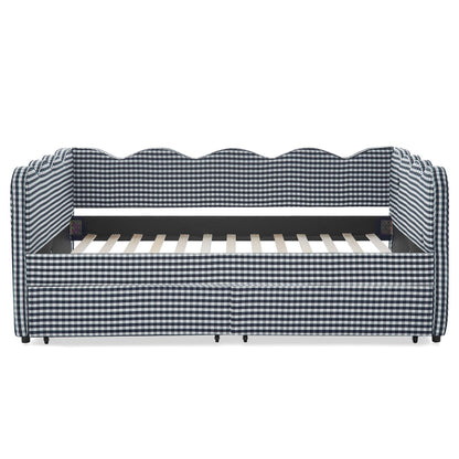 Gingham Daybed With USB Charging Port, Wave-Shaped Design