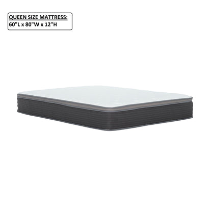 12'' Hybrid Mattress In A Box, Plush Gel Memory Foam Mattress Top With Pocket Coil Base - Gray / White - Queen