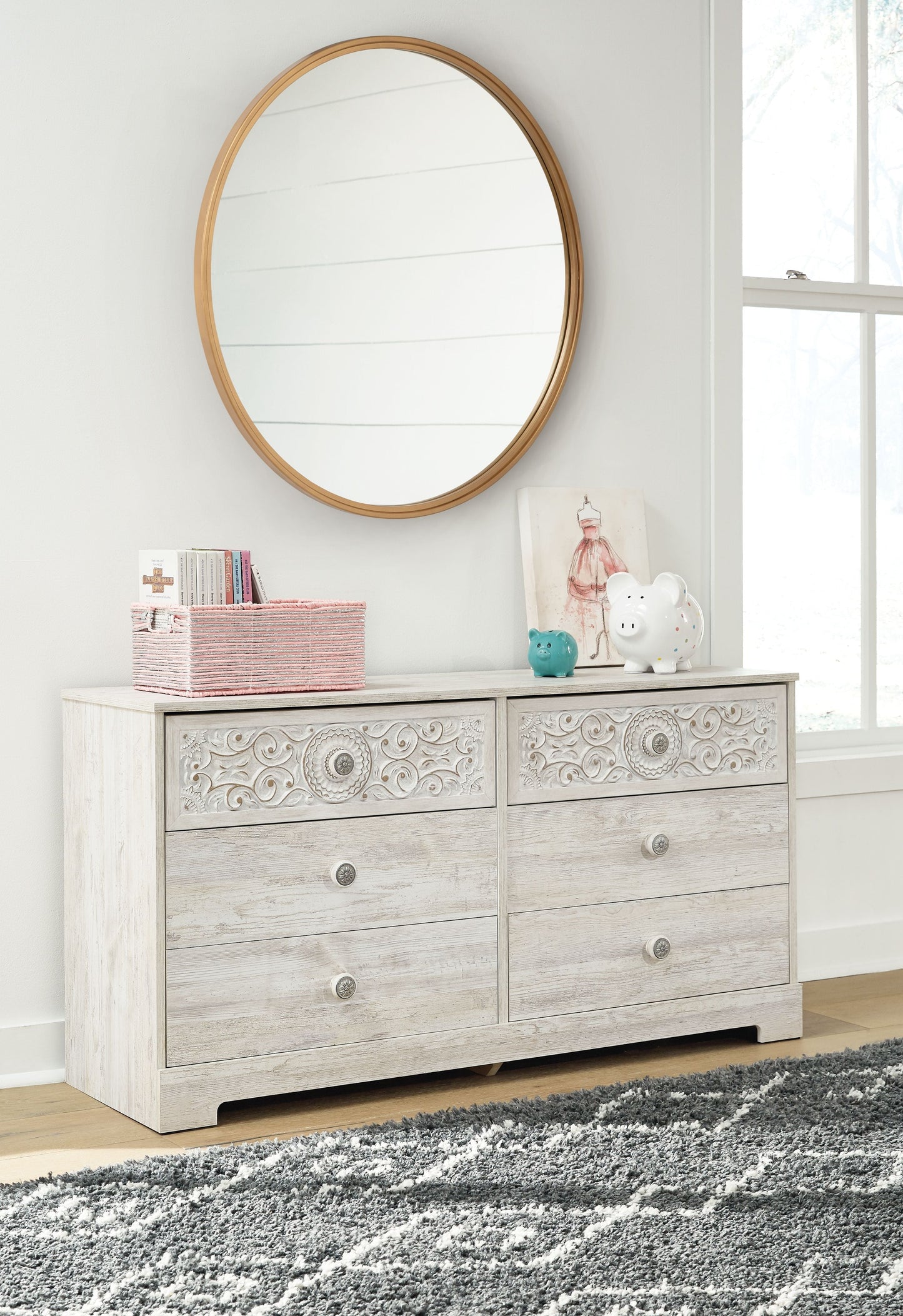 Paxberry - Six Drawer Dresser - Vinyl-Wrapped - Whitewash