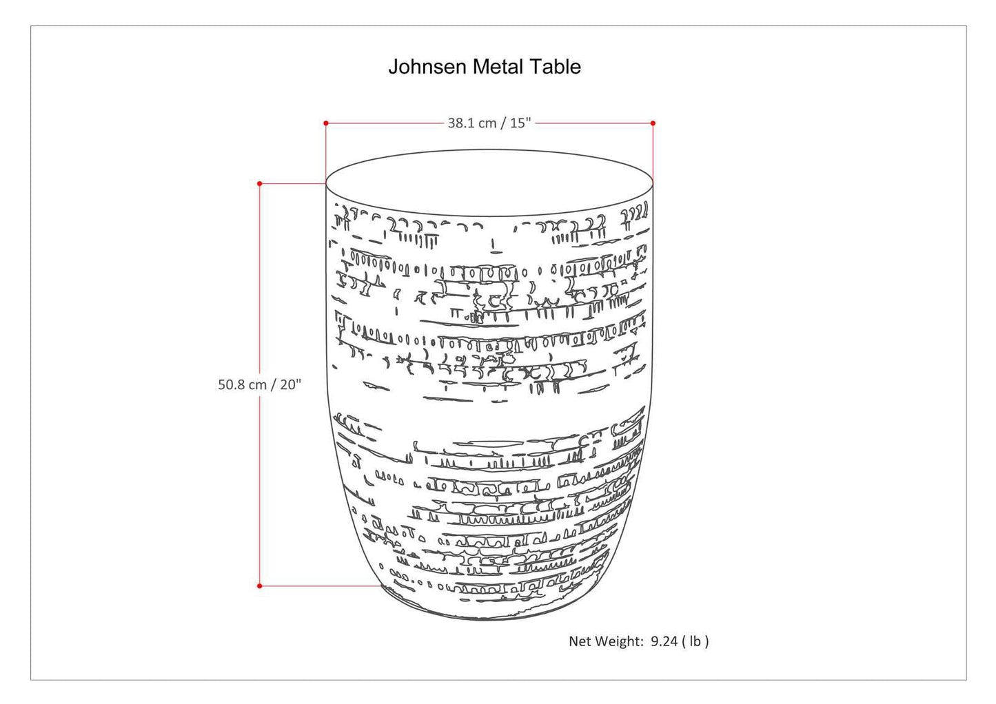 Johnsen - Handcrafted Large Metal Accent Table