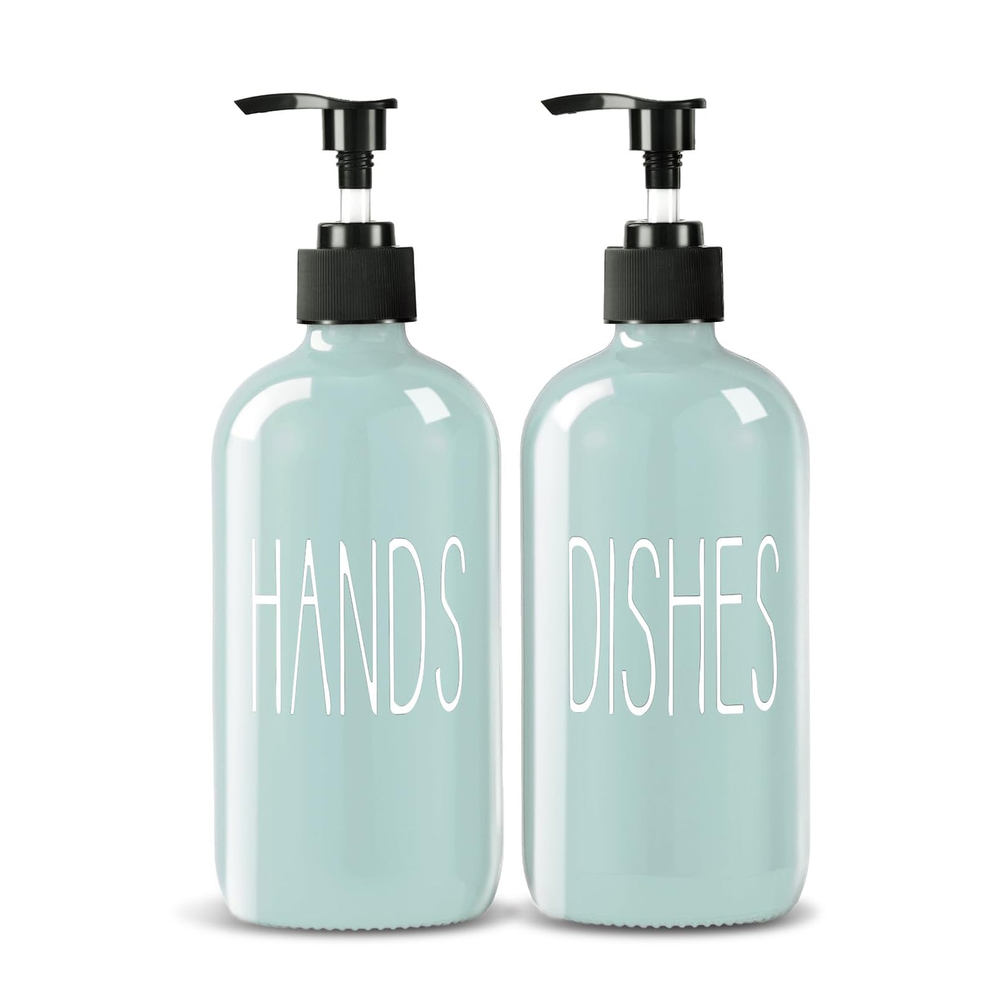 COHOSEGE Glass Soap Dispenser Set 2 Pack,16 Oz Dish Soap Dispenser for Kitchen Sink,Green Kitchen Accessories and Kitchen Decor,Green Decorations and Kitchen Utensils for Kitchen
