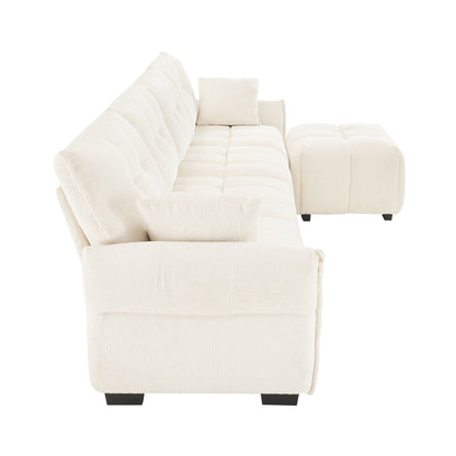 Sofa Set With Ottoman And Pillows, Textured, High Resilience Cushions