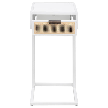 Amherst 1-drawer Radio Weave Cane Metal Side Table White