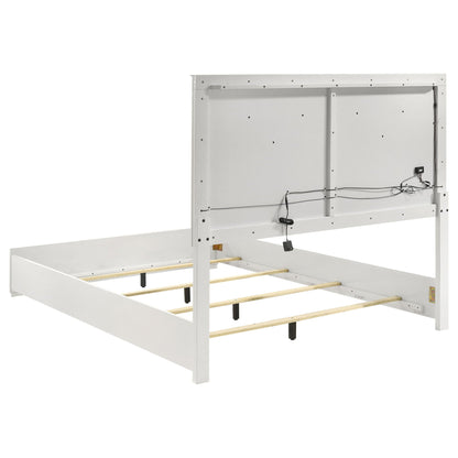 Ives Queen Panel Bed LED Headboard White High Gloss
