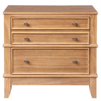 Hazel - 3 Drawer Side Table For Living Room, Hallway, Entryway Solid Wood With Silver Handles - Natural