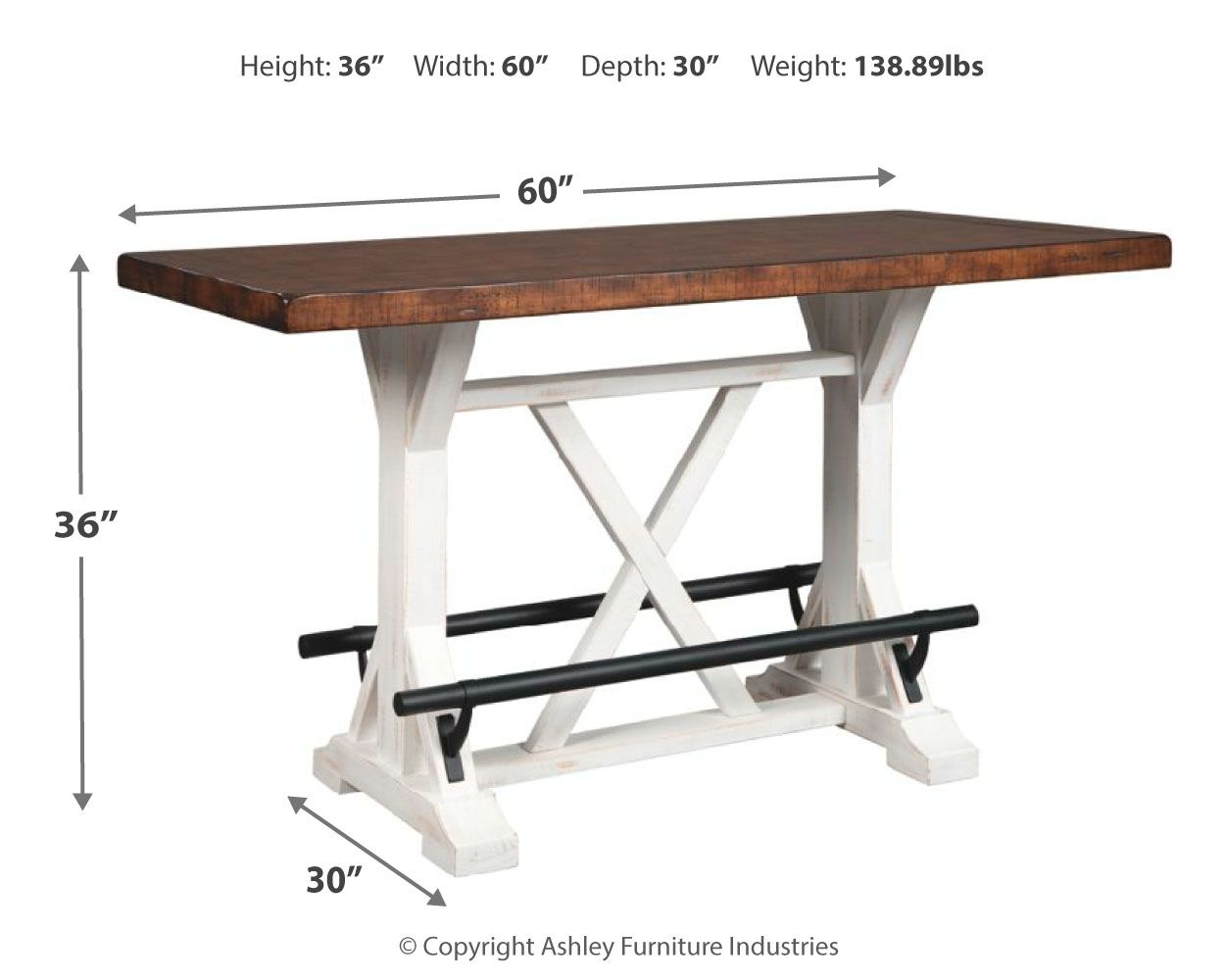 Valebeck - Rectangular Dining Room Counter Table - White / Brown