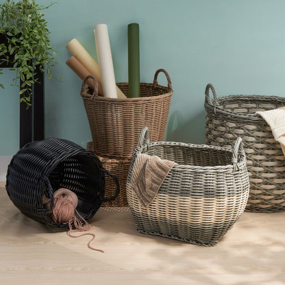 Round Cone Woven Resin Wicker Basket With Handles For Versatile Storage - Walnut Brown