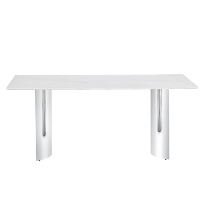 Modern Minimalist Dining Table With Marble Glass Top