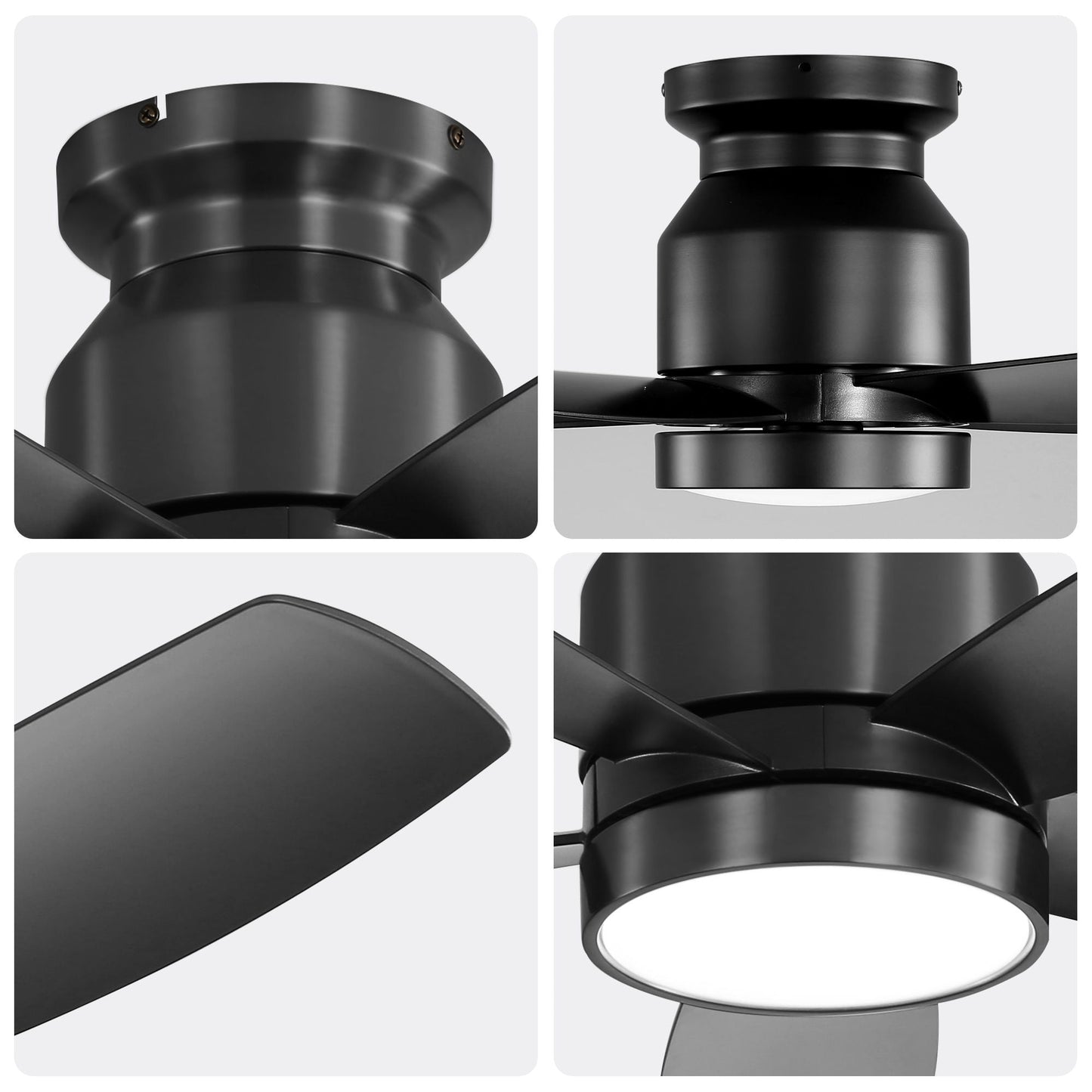 Flush Mount Ceiling Fan With 18W LED Light And Remote Control Blades - Black