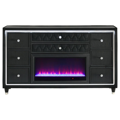 Lorient 8-drawer LED Bedroom Flame Box Dresser Black